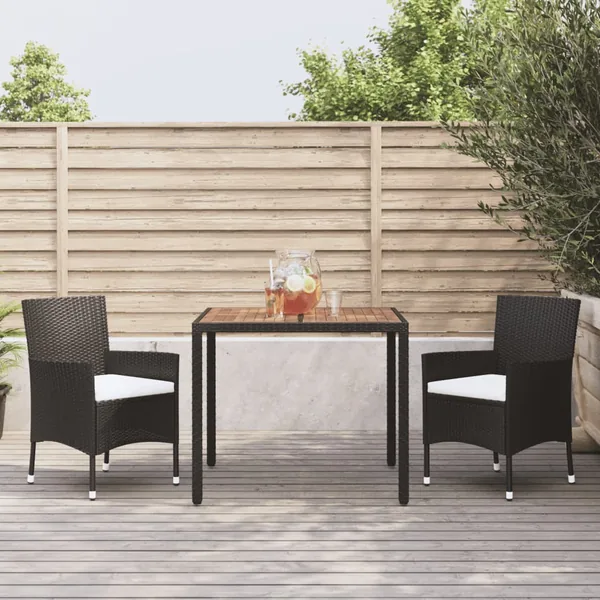 Ensemble à manger de jardin avec coussins 3 pcs Noir