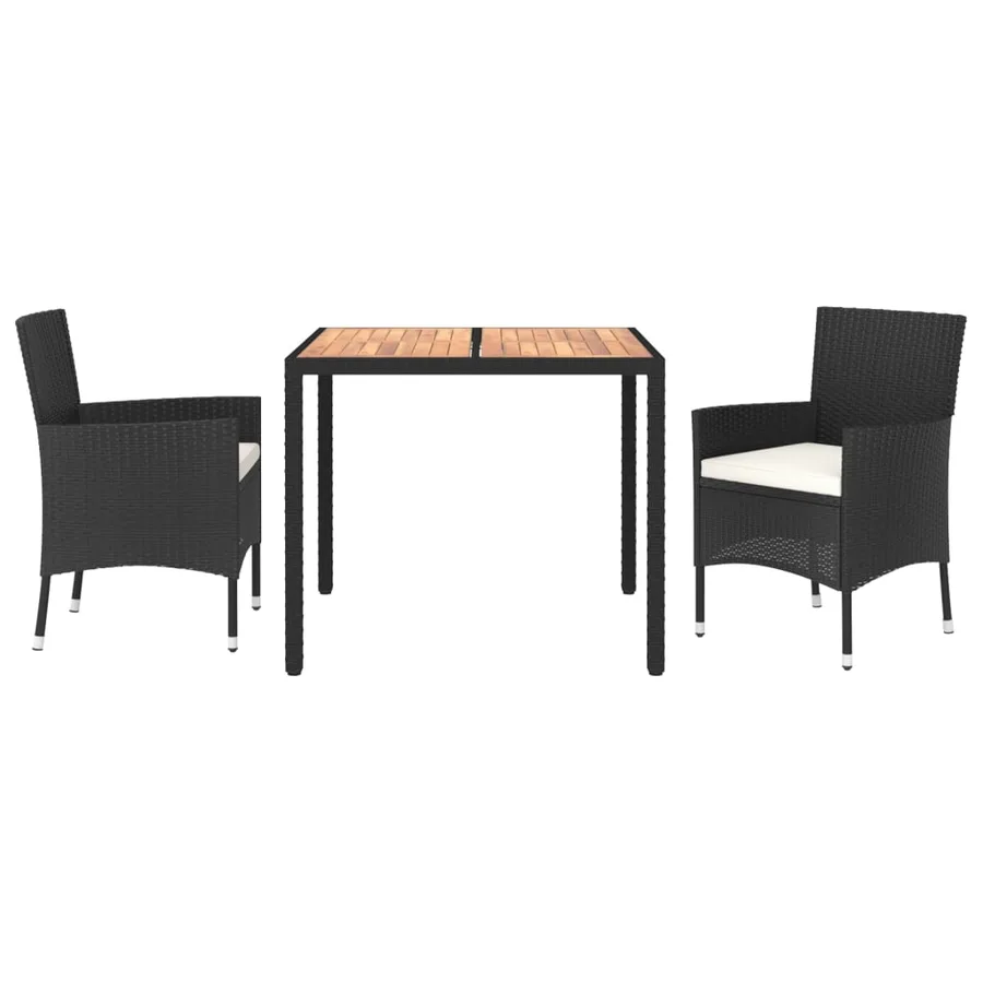 Ensemble à manger de jardin avec coussins 3 pcs Noir - 3