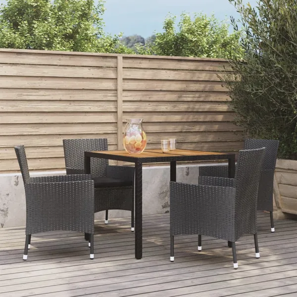 Ensemble à manger de jardin coussins 5pcs Noir Résine tressée