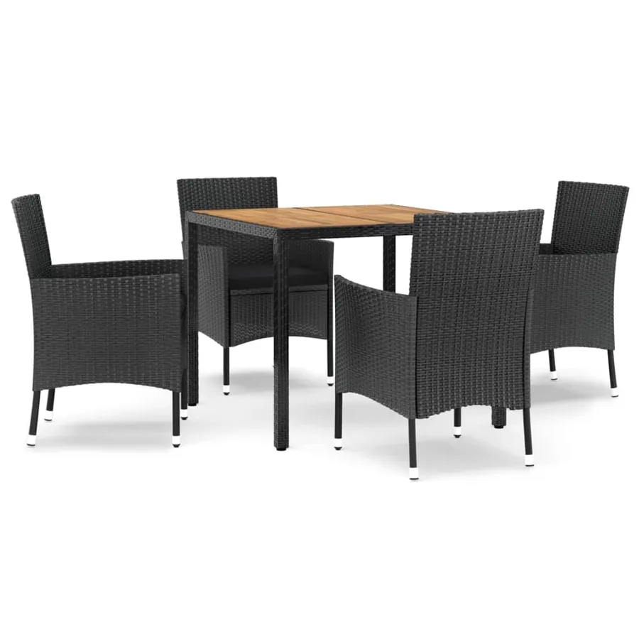 Ensemble à manger de jardin coussins 5pcs Noir Résine tressée - 2