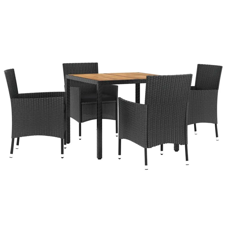 Ensemble à manger de jardin coussins 5pcs Noir Résine tressée - 3