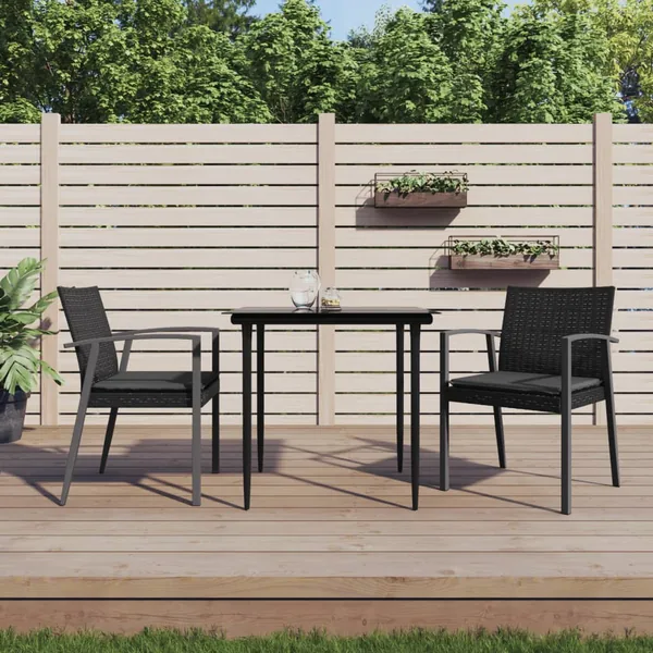 Ensemble à manger de jardin 3 pcs coussins résine tressée acier
