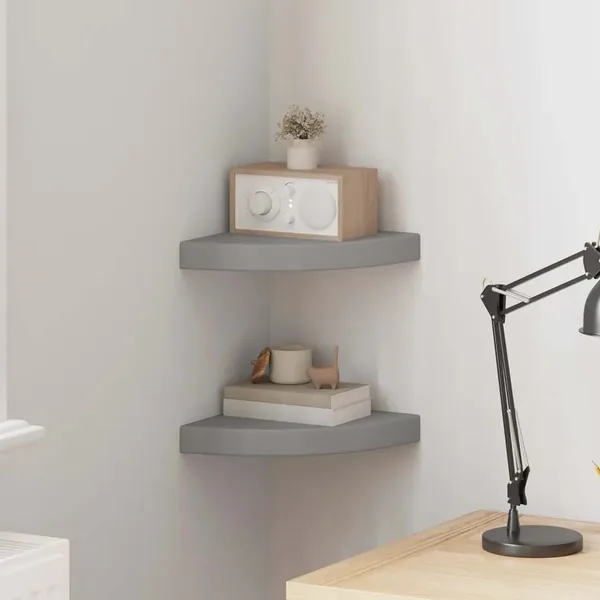 Étagères d'angle flottantes 2 pcs gris 25x25x3,8 cm MDF