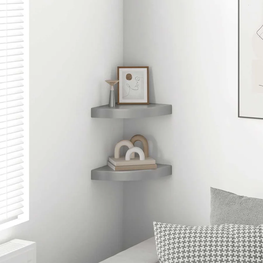Étagères d'angle flottantes 2 pcs gris 25x25x3,8 cm MDF - 3