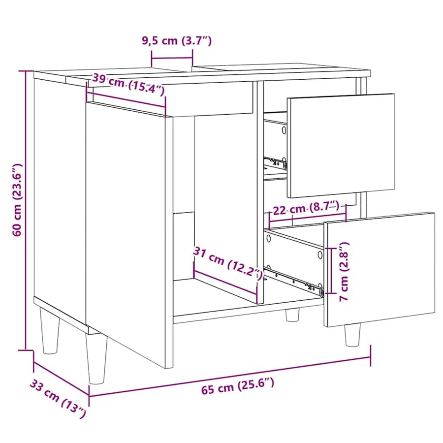 Armoire de salle de bain gris béton 65x33x60 cm - 13