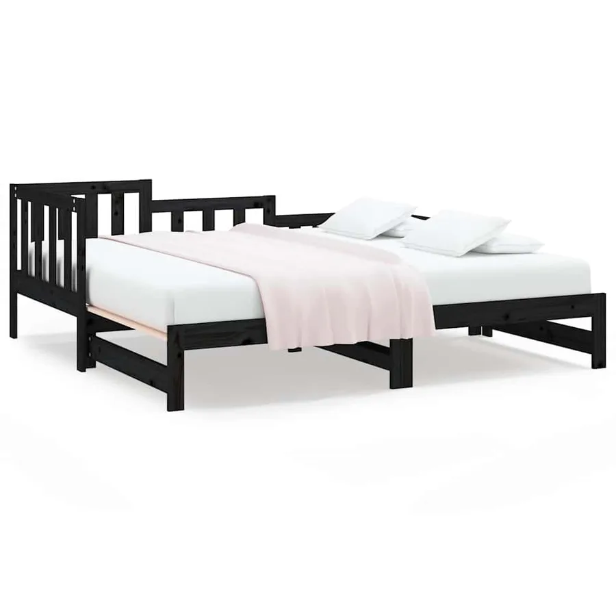 Lit coulissant sans matelas noir bois de pin massif - 2