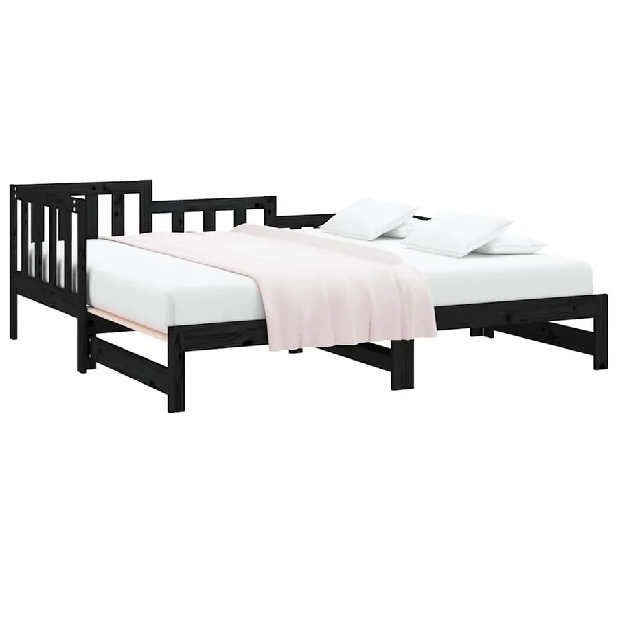 Lit coulissant sans matelas noir bois de pin massif - 3