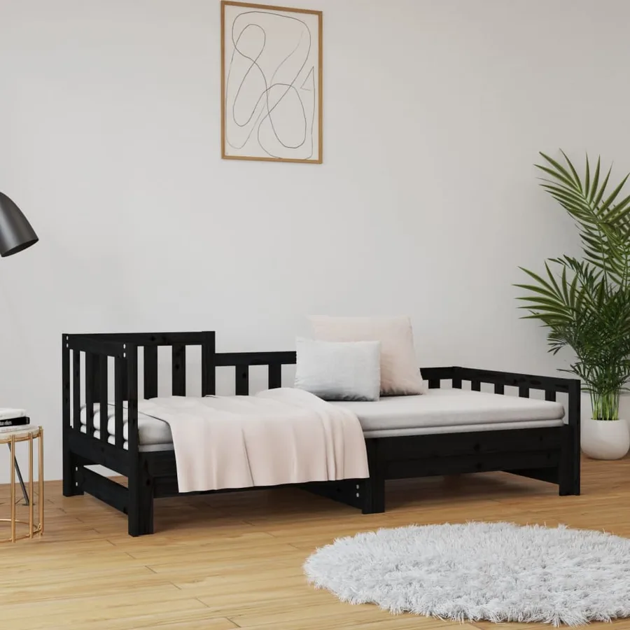 Lit coulissant sans matelas noir bois de pin massif - 4