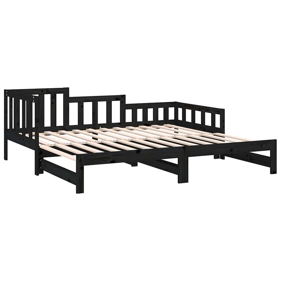 Lit coulissant sans matelas noir bois de pin massif - 7