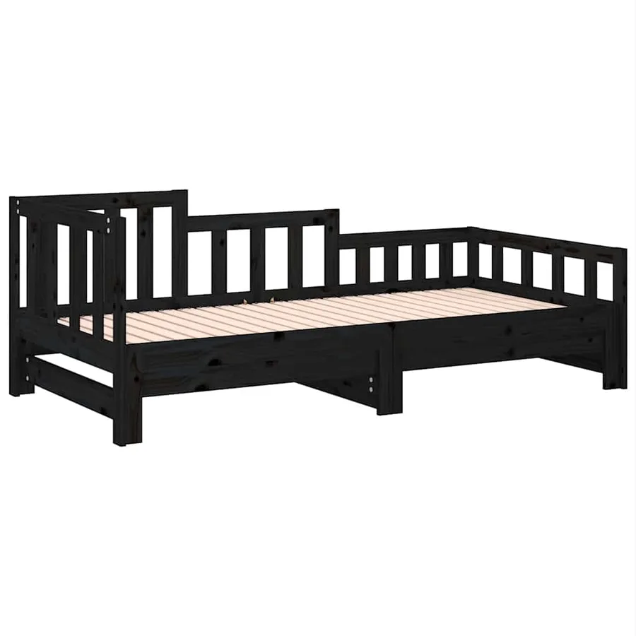 Lit coulissant sans matelas noir bois de pin massif - 8