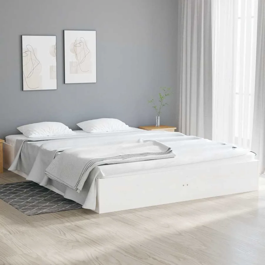 Cadre de lit sans matelas blanc bois massif 120x190 cm