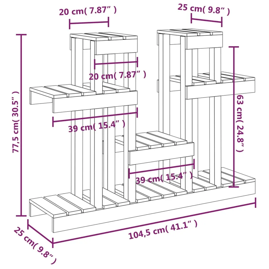 Support à plantes 104,5x25x77,5 cm Bois massif de pin - 8