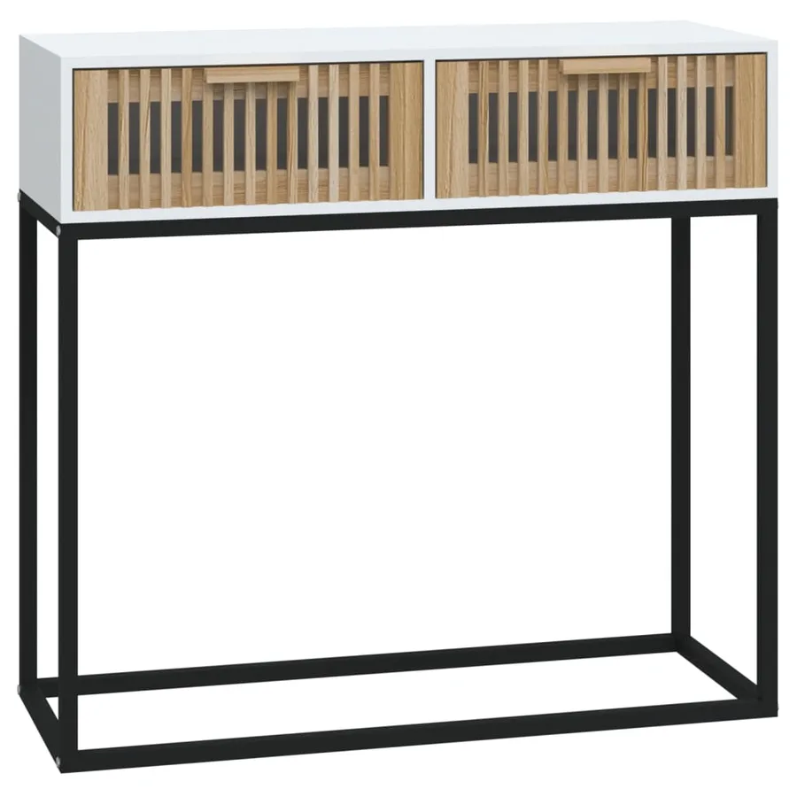 Table console blanc 80x30x75 cm bois d'ingénierie et fer - 2