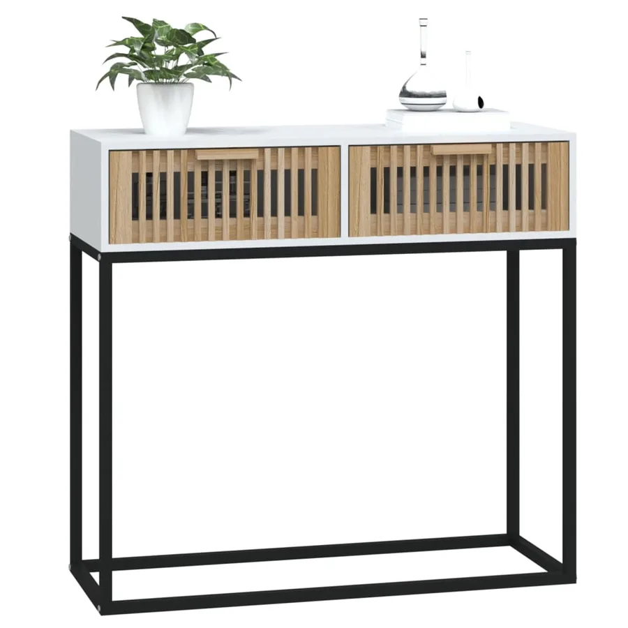 Table console blanc 80x30x75 cm bois d'ingénierie et fer - 3