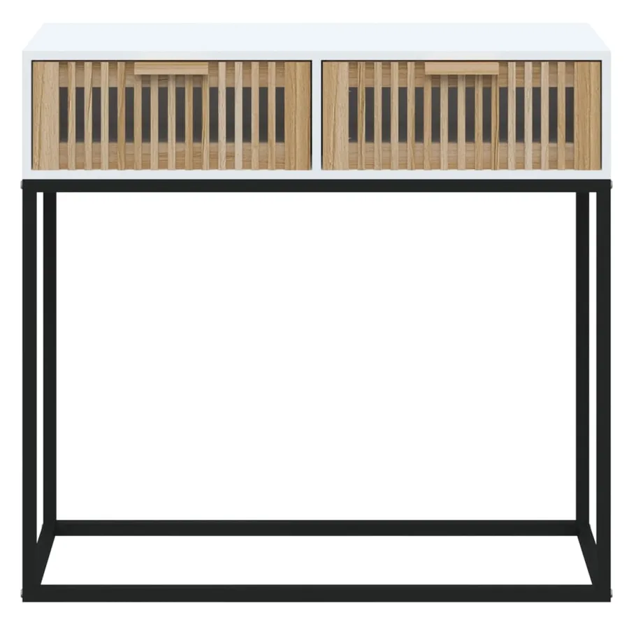 Table console blanc 80x30x75 cm bois d'ingénierie et fer - 4