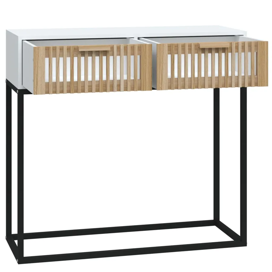 Table console blanc 80x30x75 cm bois d'ingénierie et fer - 5