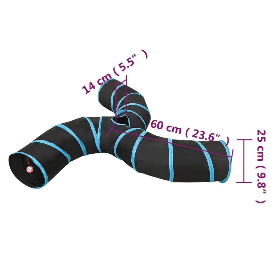 Tunnel pour chats à 3 voies Noir et bleu 25 cm Polyester - 6