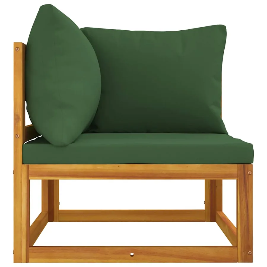 Canapé d'angle sectionnel et coussins verts bois massif acacia - 4