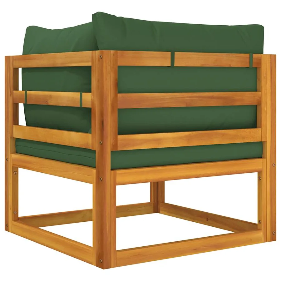 Canapé d'angle sectionnel et coussins verts bois massif acacia - 6