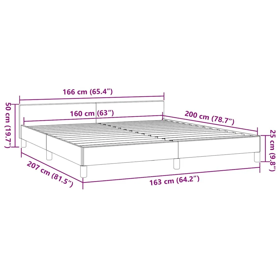 Cadre de lit sans matelas gris foncé 160x200 cm tissu - 9