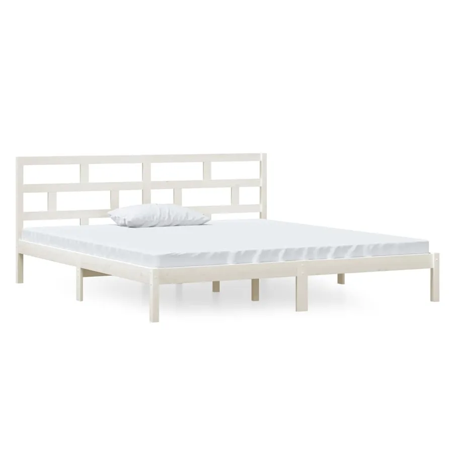 Cadre de lit sans matelas blanc bois massif 140x190 cm - 2