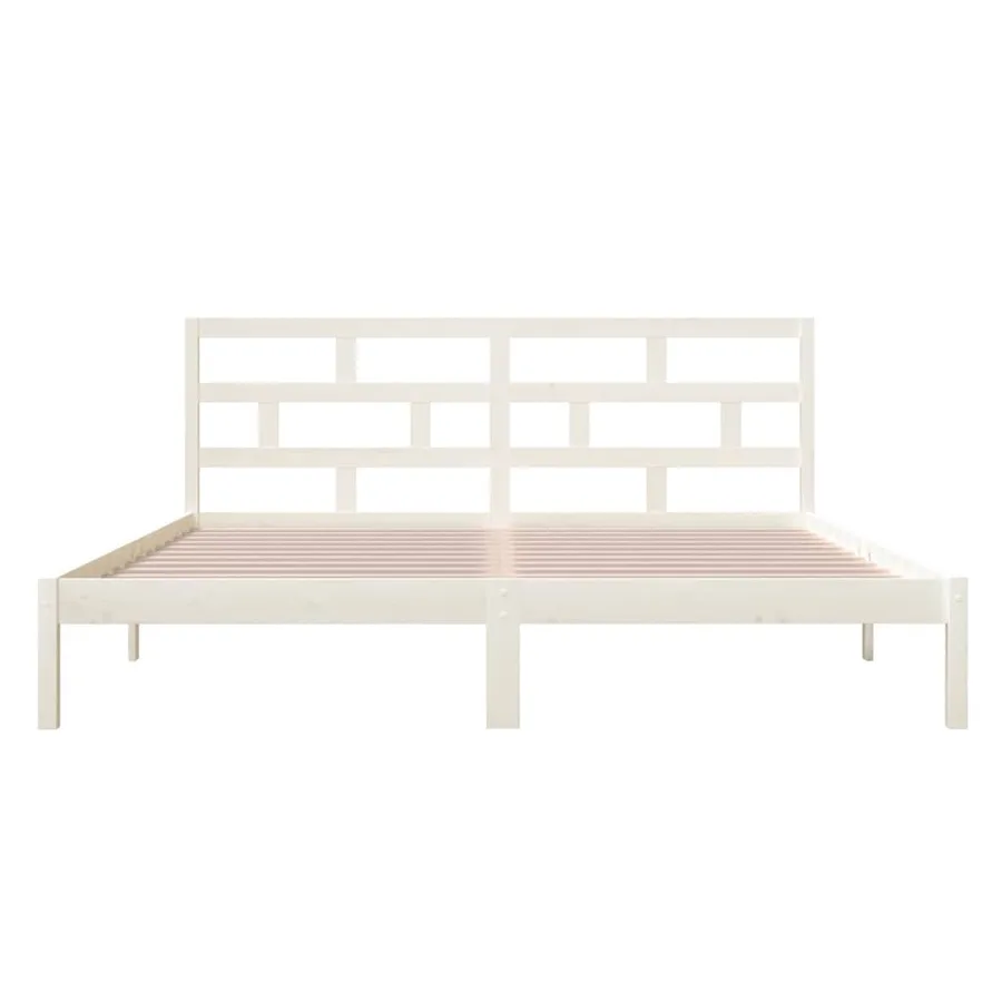 Cadre de lit sans matelas blanc bois massif 140x190 cm - 4
