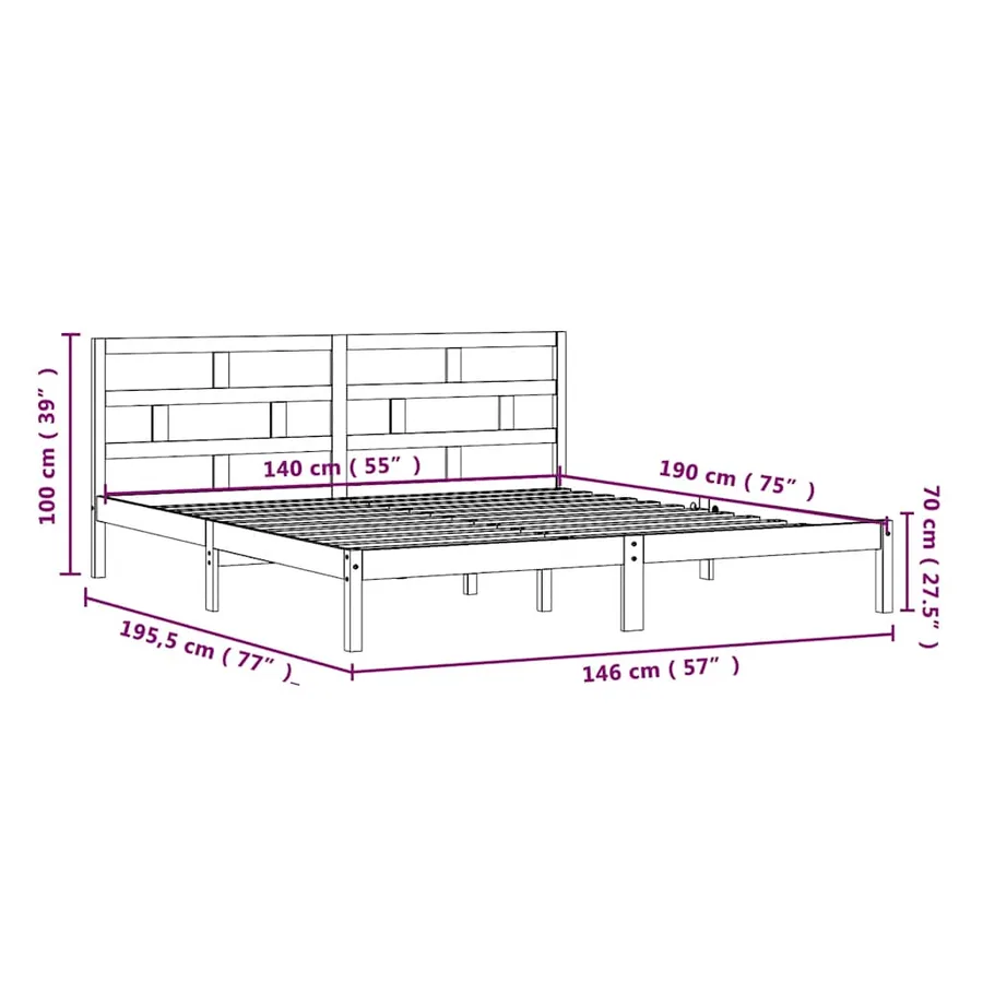 Cadre de lit sans matelas blanc bois massif 140x190 cm - 9