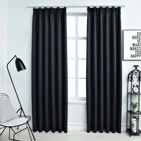 Rideaux occultants avec crochets 2 pcs Anthracite 140x175 cm
