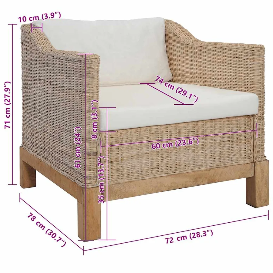 Fauteuil avec coussins Rotin naturel - 8