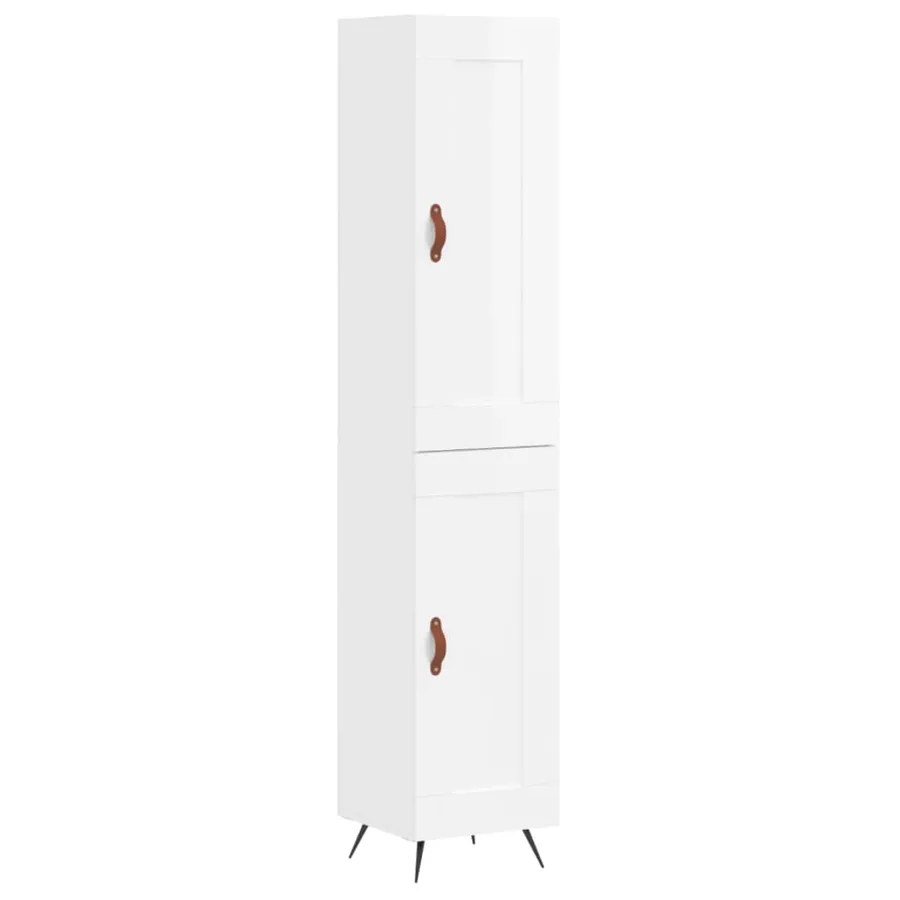 Buffet haut Blanc brillant 34,5x34x180 cm Bois d'ingénierie - 2