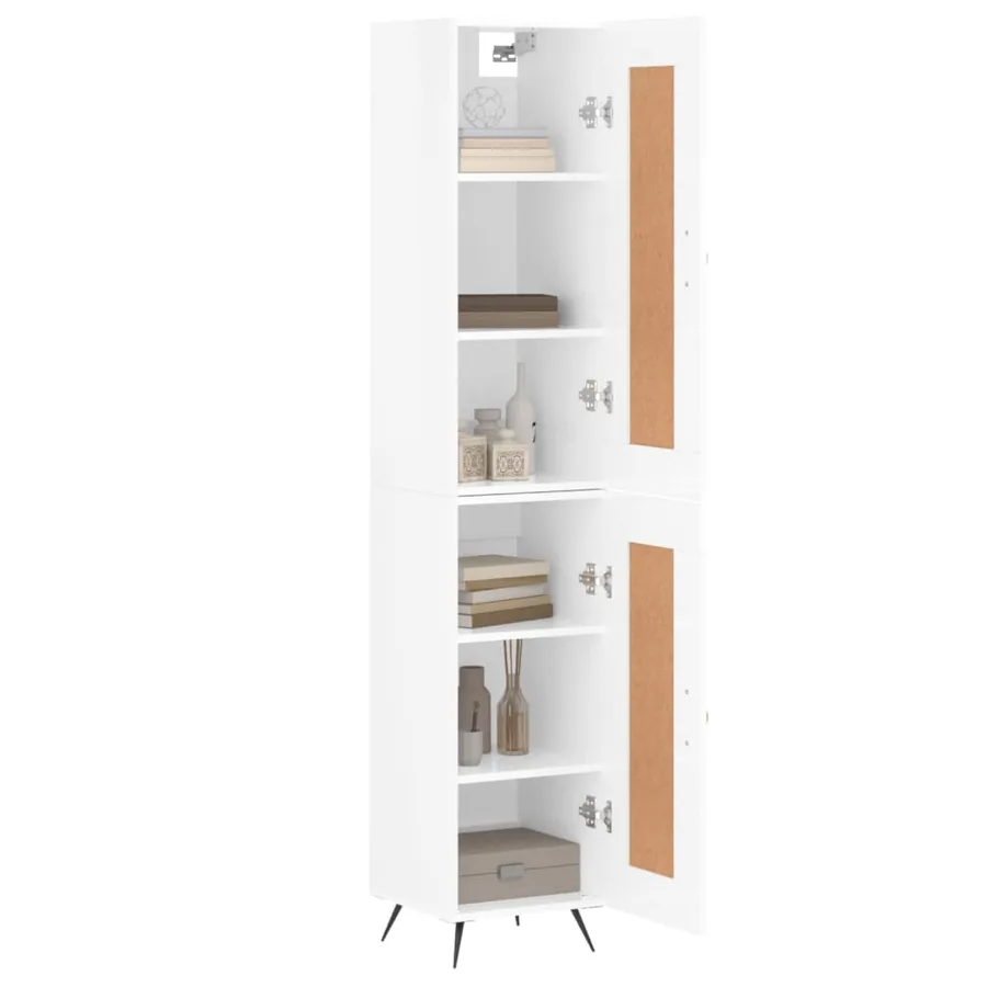 Buffet haut Blanc brillant 34,5x34x180 cm Bois d'ingénierie - 3