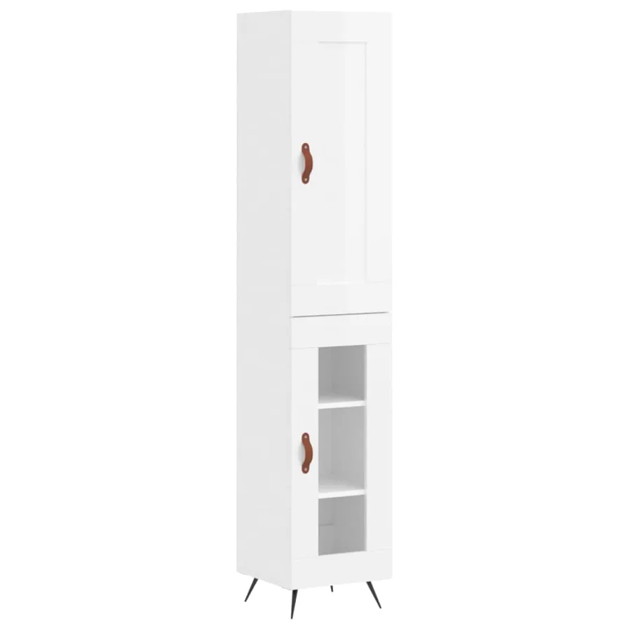 Buffet haut Blanc brillant 34,5x34x180 cm Bois d'ingénierie - 2