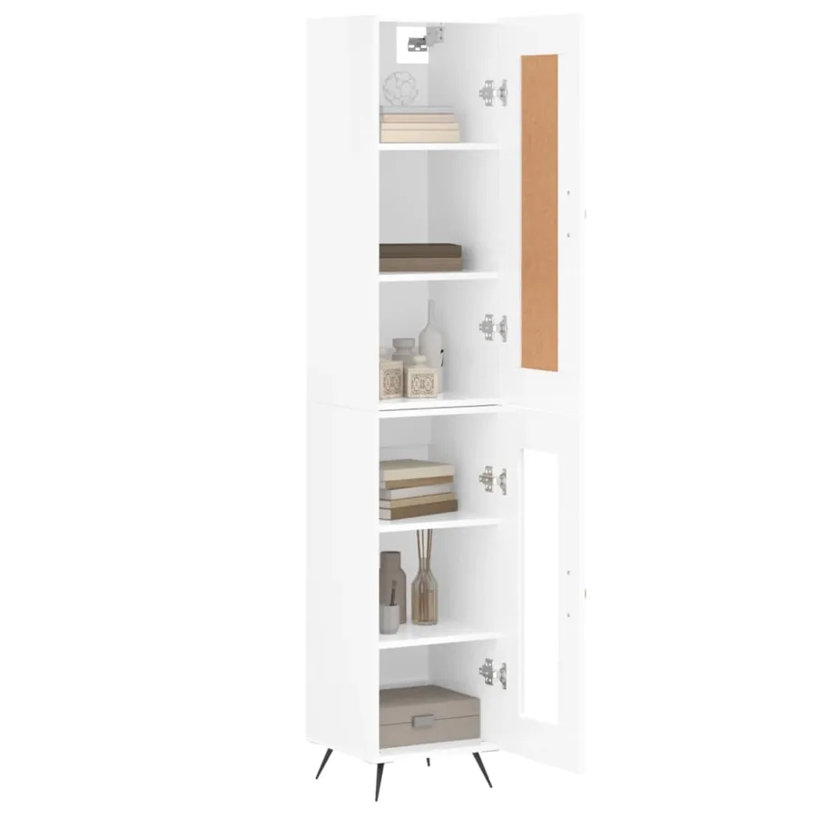Buffet haut Blanc brillant 34,5x34x180 cm Bois d'ingénierie - 3