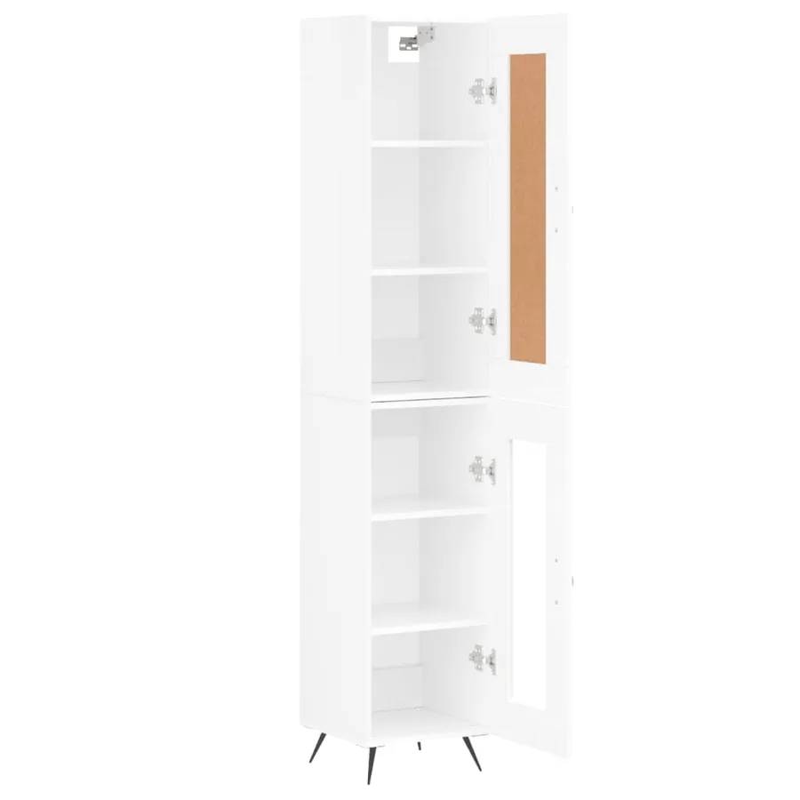 Buffet haut Blanc brillant 34,5x34x180 cm Bois d'ingénierie - 4