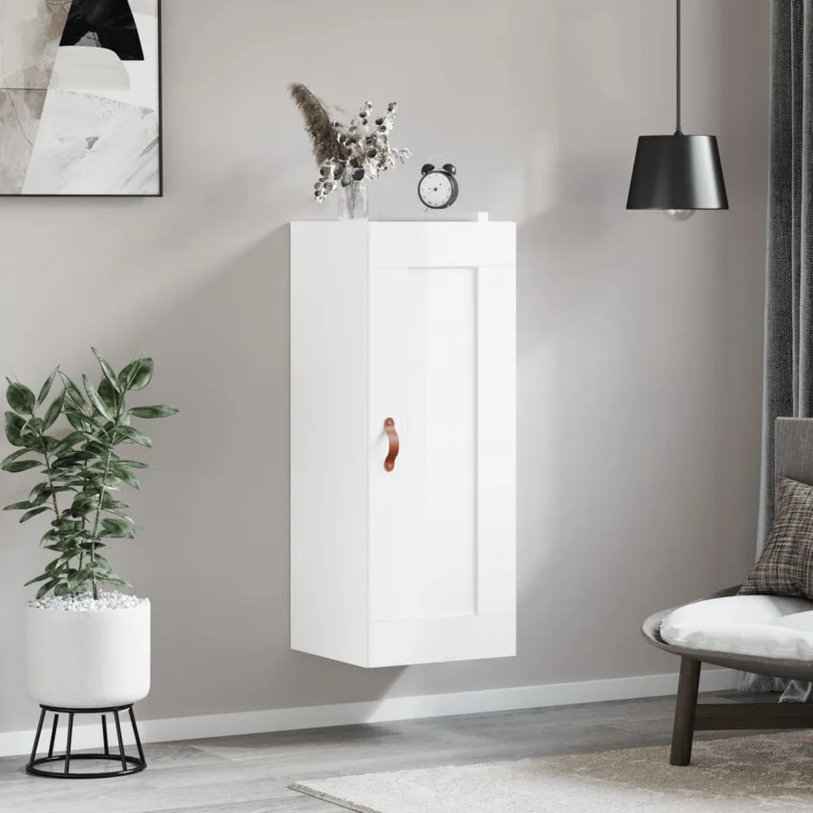 Armoire murale blanc brillant 34,5x34x90 cm bois d'ingénierie - 3