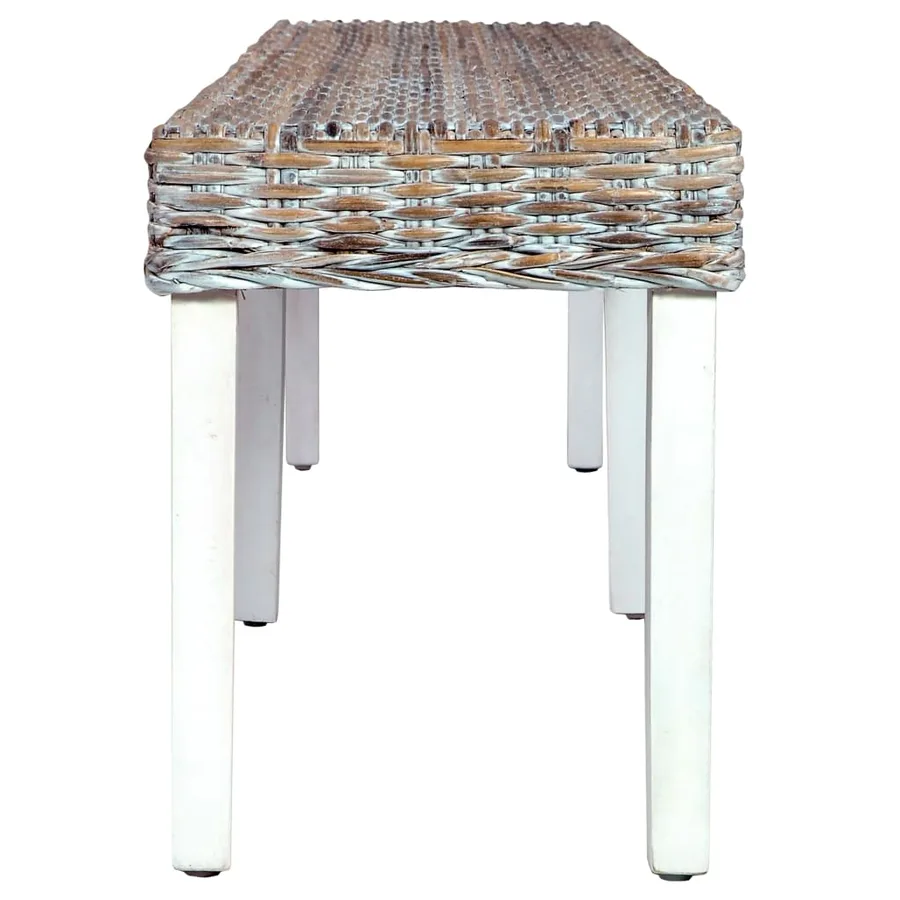 Banc 160 cm Blanc Rotin naturel kubu et bois de manguier massif - 3