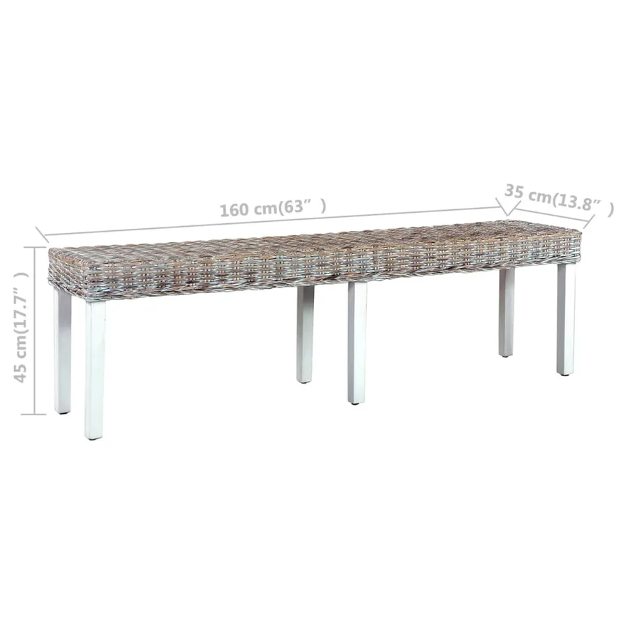 Banc 160 cm Blanc Rotin naturel kubu et bois de manguier massif - 6