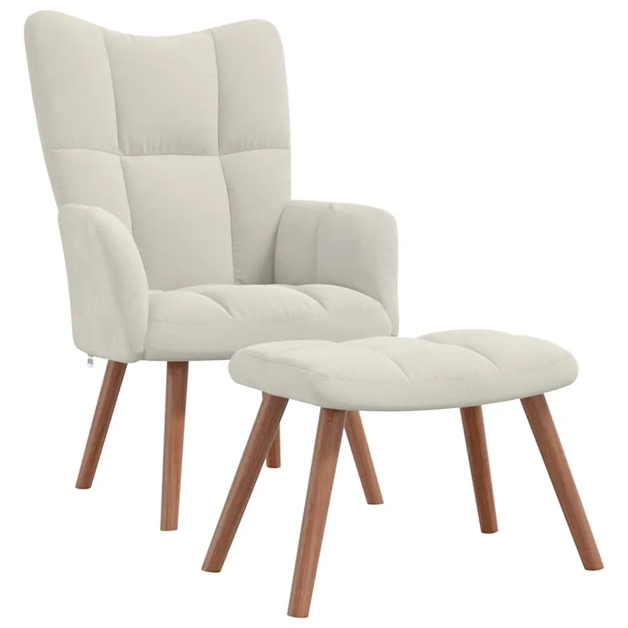 Chaise de relaxation avec repose-pied Blanc crème Velours - 2