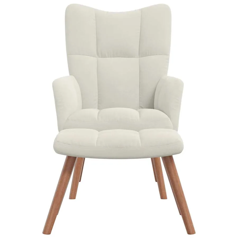 Chaise de relaxation avec repose-pied Blanc crème Velours - 3