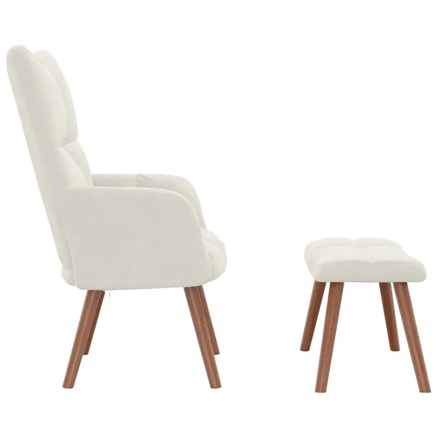 Chaise de relaxation avec repose-pied Blanc crème Velours - 4