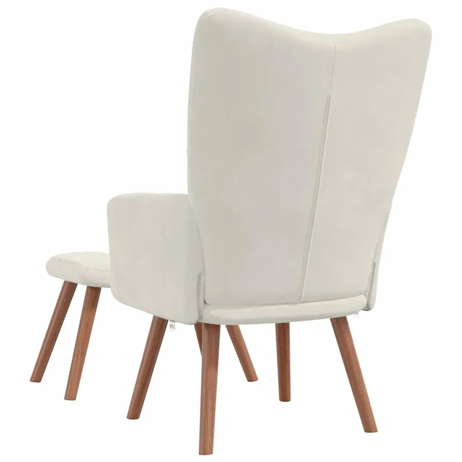 Chaise de relaxation avec repose-pied Blanc crème Velours - 5