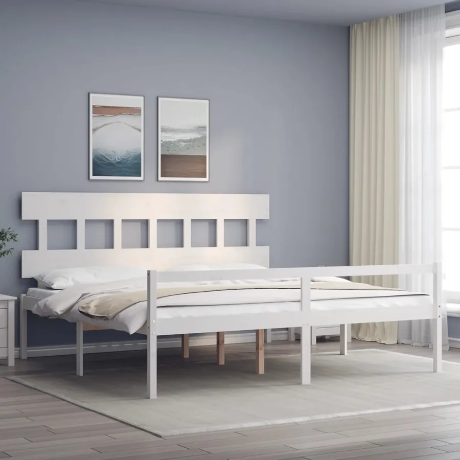 Lit pour personne âgée sans matelas blanc 200x200cm bois massif