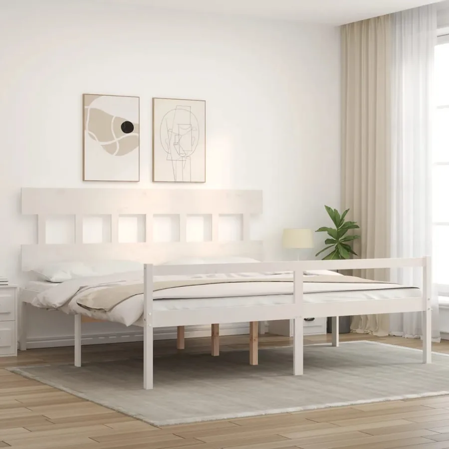 Lit pour personne âgée sans matelas blanc 200x200cm bois massif - 3
