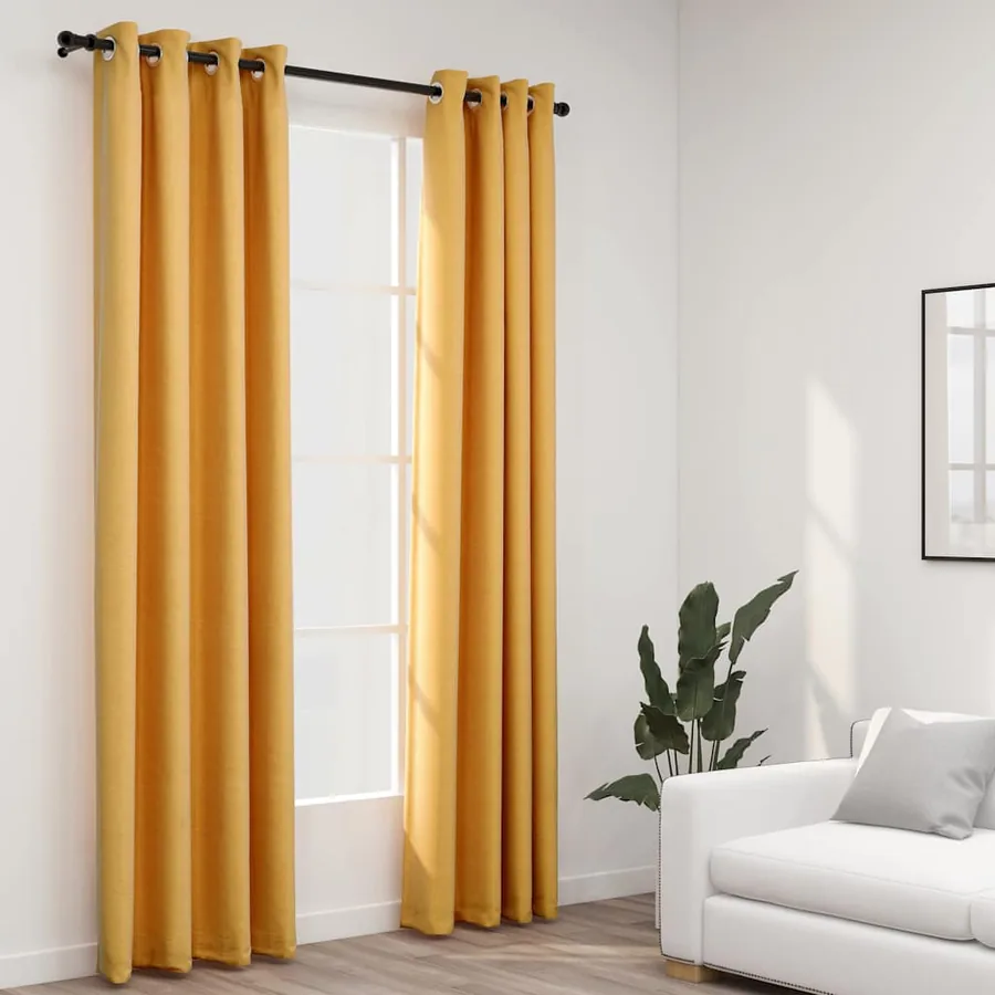 Rideaux occultants Aspect lin à œillets 2 pcs Jaune 140x245 cm