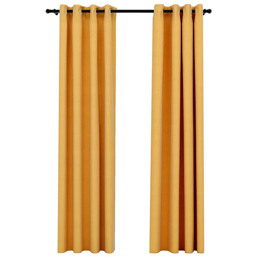 Rideaux occultants Aspect lin à œillets 2 pcs Jaune 140x245 cm - 2
