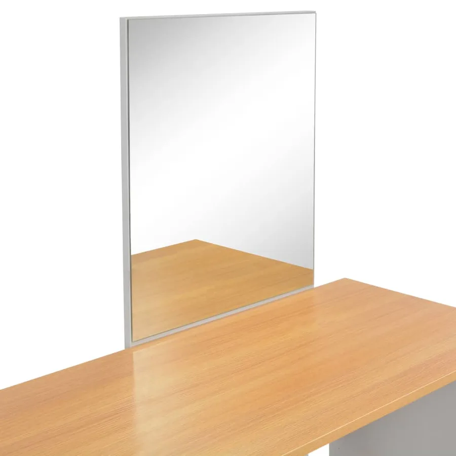 Coiffeuse avec miroir et tabouret Gris 104x45x131 cm - 11