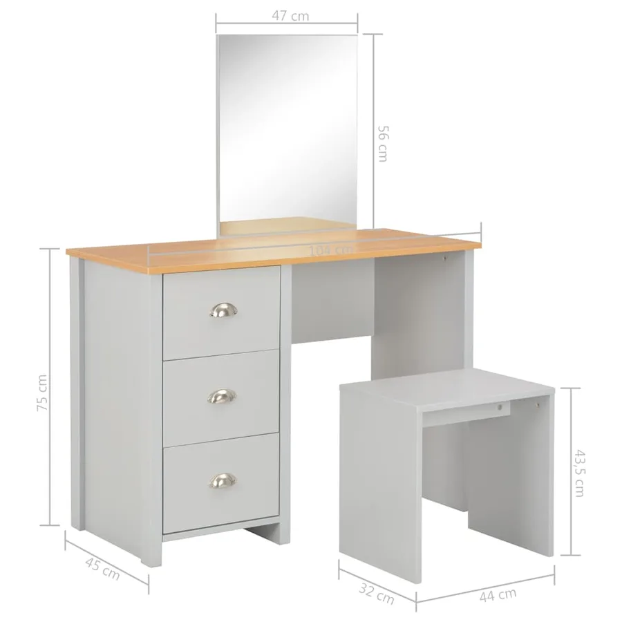 Coiffeuse avec miroir et tabouret Gris 104x45x131 cm - 12