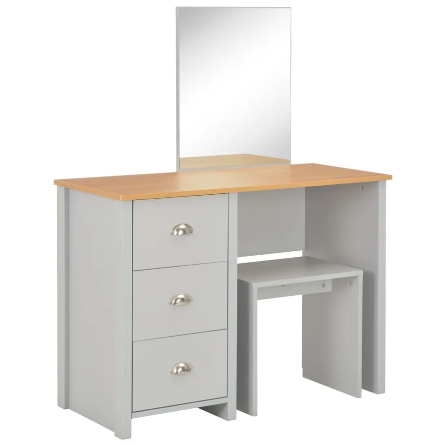 Coiffeuse avec miroir et tabouret Gris 104x45x131 cm - 2