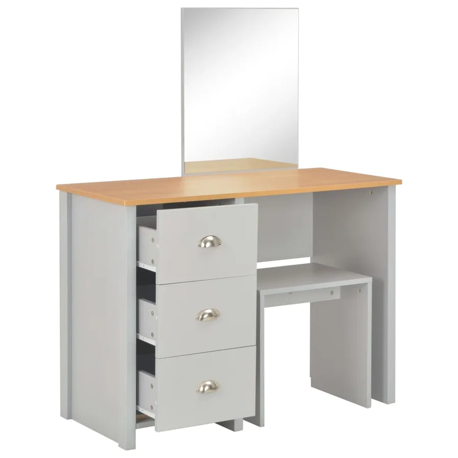 Coiffeuse avec miroir et tabouret Gris 104x45x131 cm - 3