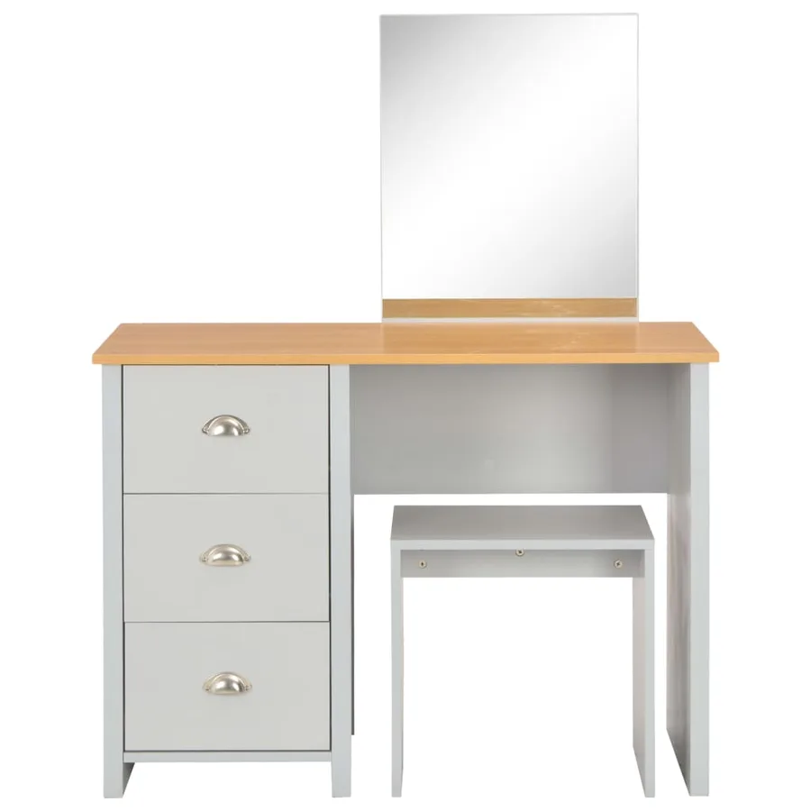 Coiffeuse avec miroir et tabouret Gris 104x45x131 cm - 4